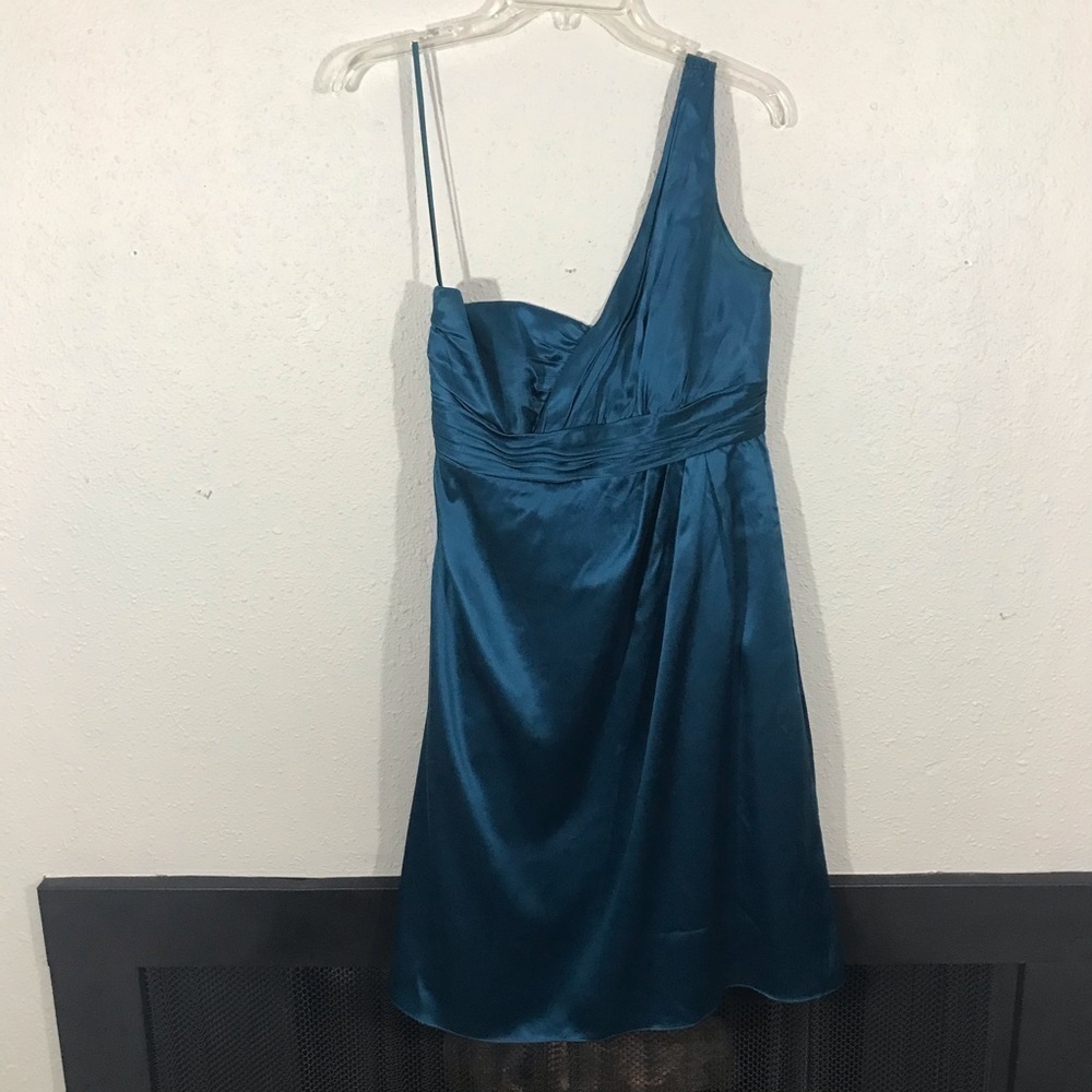 Melissa Sweet 1 Shoulder Silk Teal Cocktail Dress
